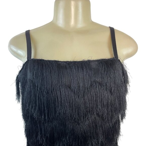 Milly Women's Black Fringe Sleeveless Mini Dress Sz 6 - New - Picture 4 of 9
